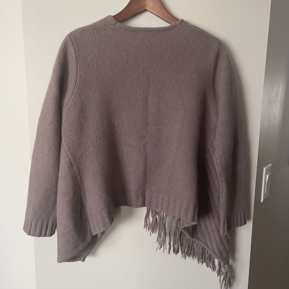 Monsoon Womens Brown Lambs Wool Angora Fringe Boxy Wrap Sweater Cardigan - Picture 2 of 3
